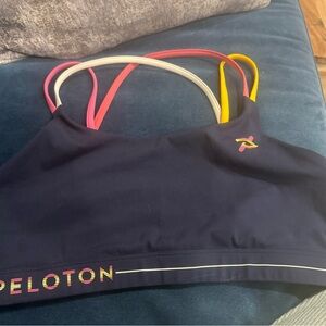 Peloton Navy Sports Bra with Pink, White, Yellow Straps